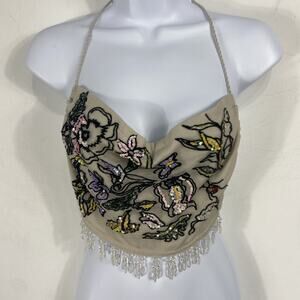 Urban Outfitters Tan Sequin Beaded Halter Top Size Small Petite